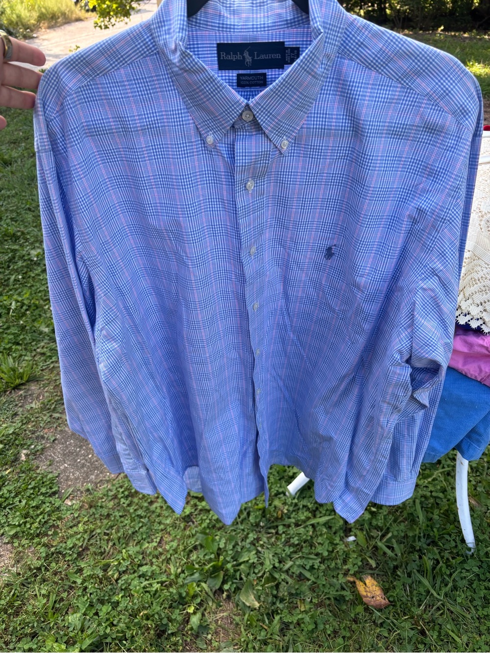 Ralph Lauren Yarmouth Men's Blue and Pink Plaid Button-Down Shirt